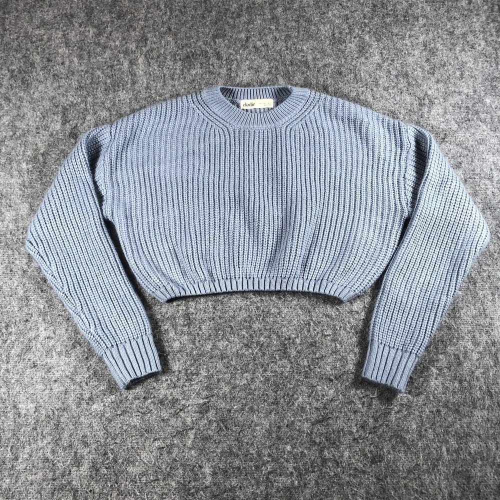 Elodie Sweater Womens Small Blue Chunky Knit Cropped Long Sleeve Crewneck‎